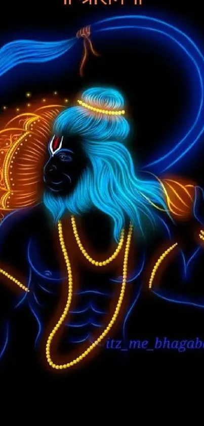 Neon abstract art depicting Lord Shiva with glowing blue and orange colors.