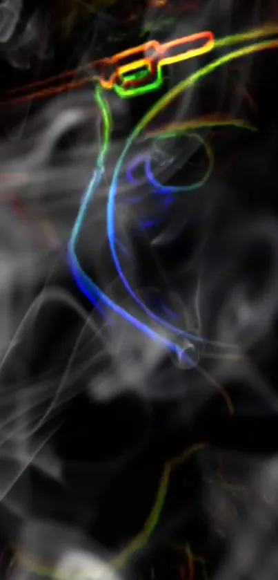 Dynamic neon abstract smoke art on a dark background.