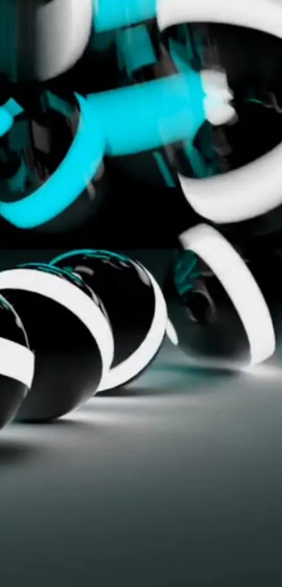 Futuristic neon spheres on black background.