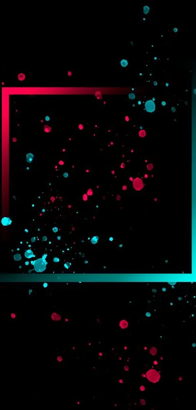 Neon abstract splash mobile wallpaper with pink and teal on black background.