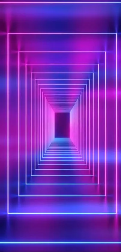 Neon abstract tunnel with blue and purple hues.