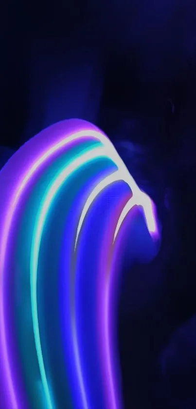 Neon abstract waves featuring purple and blue light streaks on a dark background.