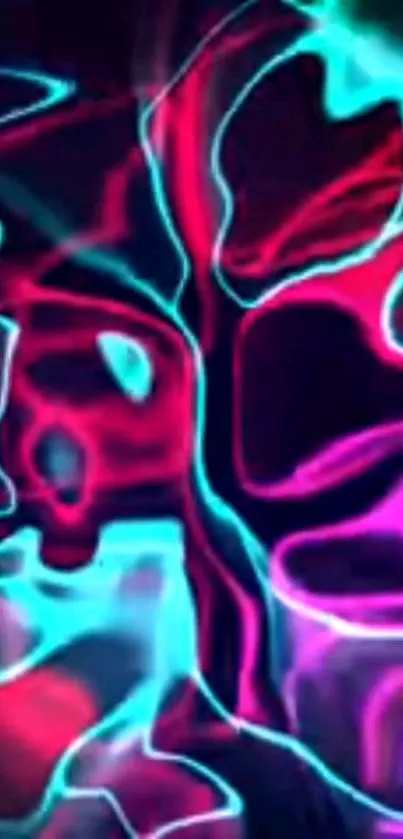 Abstract neon waves in magenta and blue hues creating a vibrant visual effect.