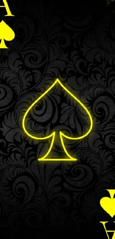 Neon Ace of Spades wallpaper with dark floral background.