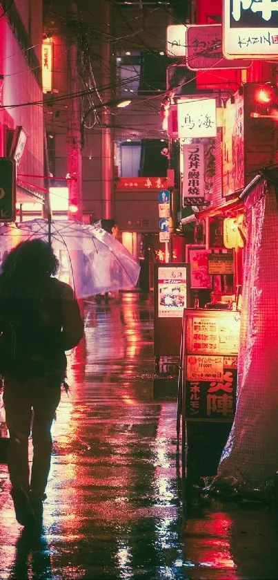 Silhouette walking in neon-lit alley at night.