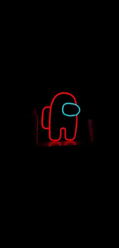 Neon Among Us character glowing on a dark mobile wallpaper.