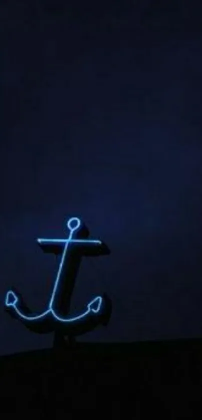 Neon anchor glowing on dark blue background wallpaper.