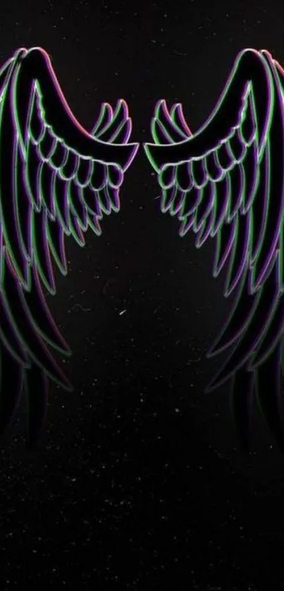 Neon angel wings on a dark background.