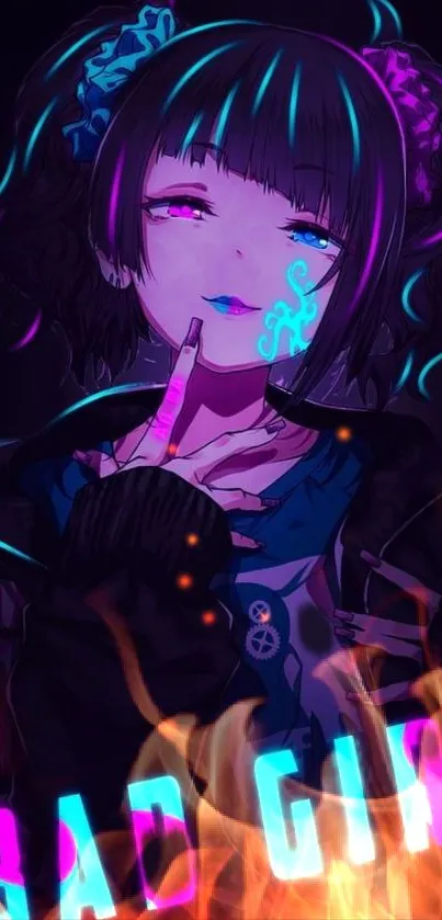 Anime girl with neon accents and a bold 'bad girl' text.