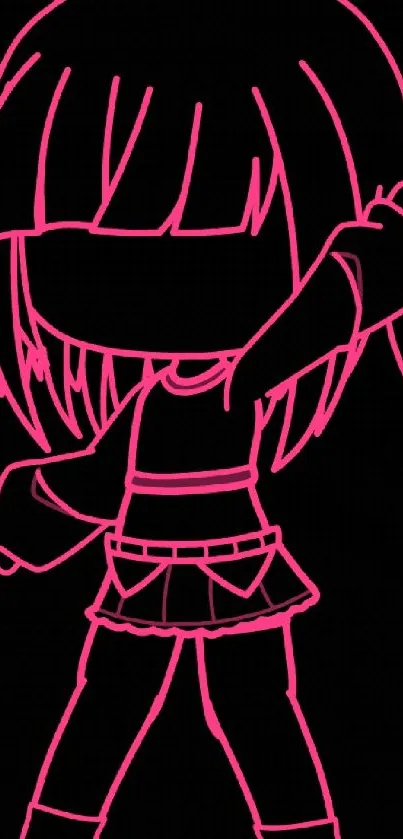 Neon pink anime character outline on black background.