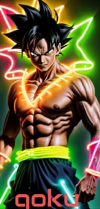 Neon anime warrior with vibrant glow design.