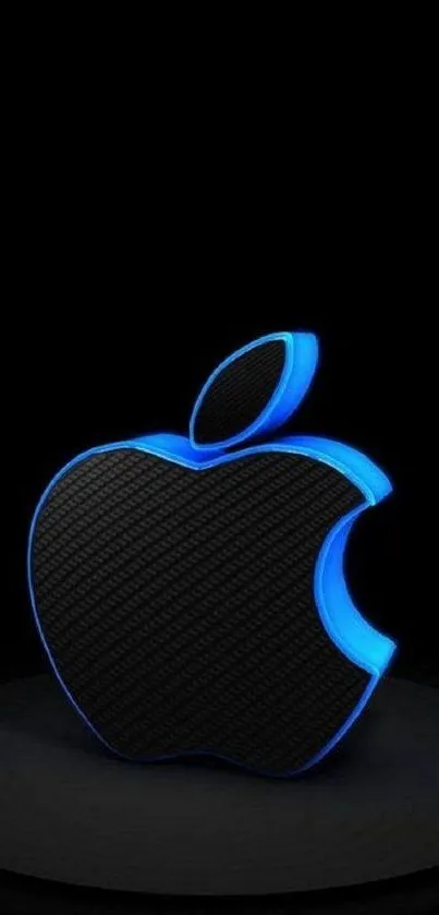 Neon blue Apple logo on black background wallpaper.