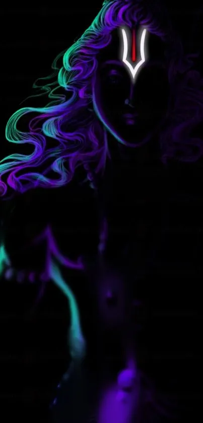 Abstract neon art in purple and green with a dark background.