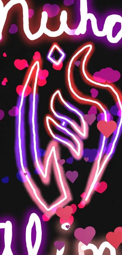 Neon pink and purple design on black background mobile wallpaper.