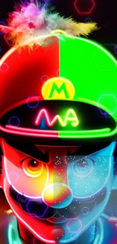 Vibrant neon art character with colorful design for mobile wallpaper.