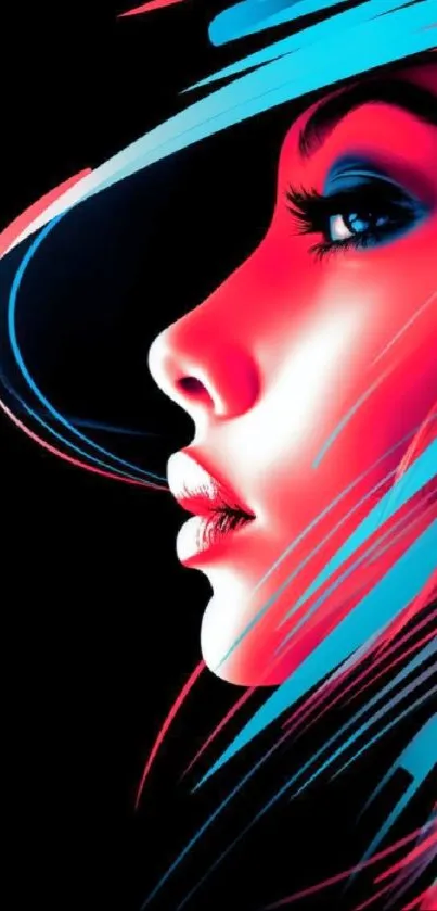 Vibrant neon art wallpaper of a stylized woman's profile with bold colors.