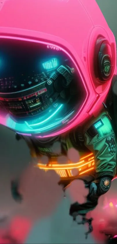 Neon astronaut in a futuristic digital setting with vibrant colors.