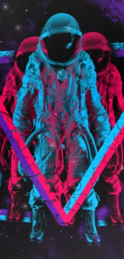 Neon astronaut with space backdrop in captivating digital art.