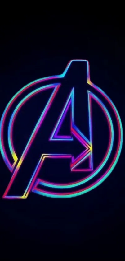 Neon Avengers logo on a black background.