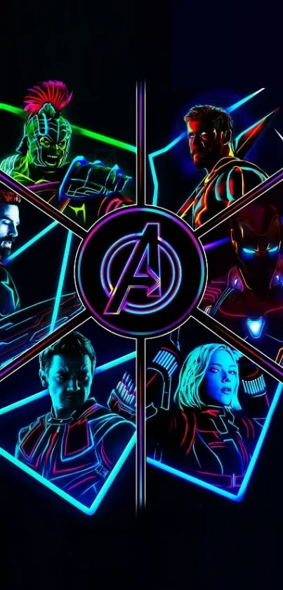 Neon Avengers artwork with vibrant superheroes