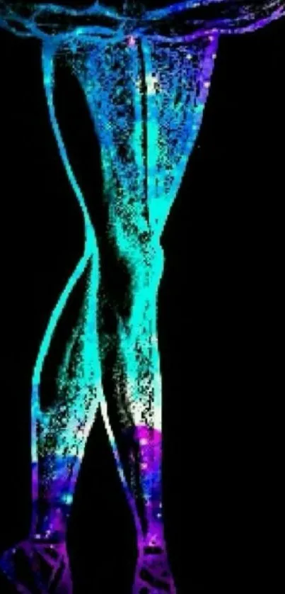 Vibrant neon ballerina illustration on a black background.