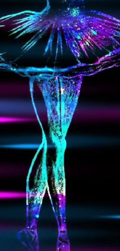 Neon ballerina art wallpaper with vibrant colors on a dark background.