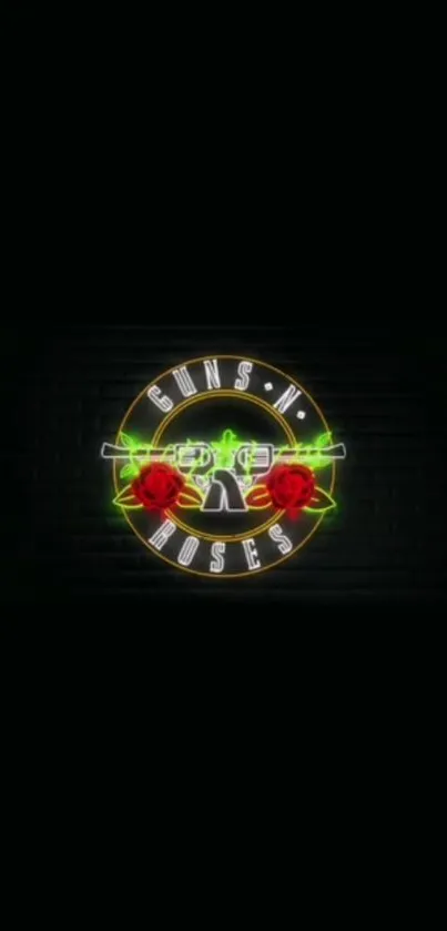 Neon Guns N' Roses logo on black background.