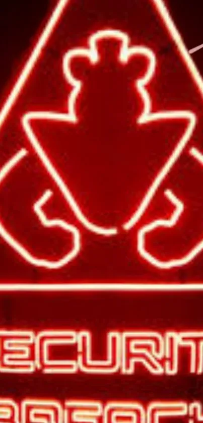 Neon bear security emblem in red glow on wallpaper.