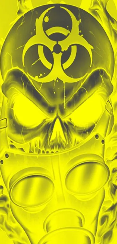 Vibrant neon yellow skull with biohazard symbol artwork