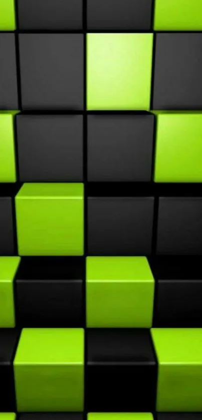 Neon green and black 3D block mobile wallpaper.