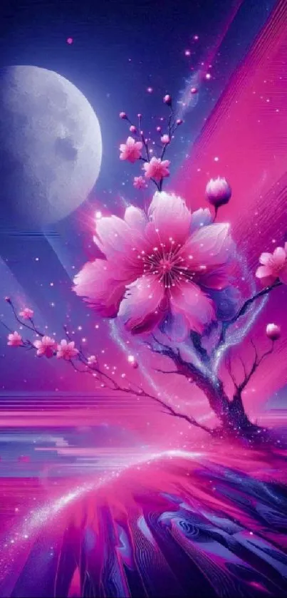 Cherry blossom and moon in vibrant colors.