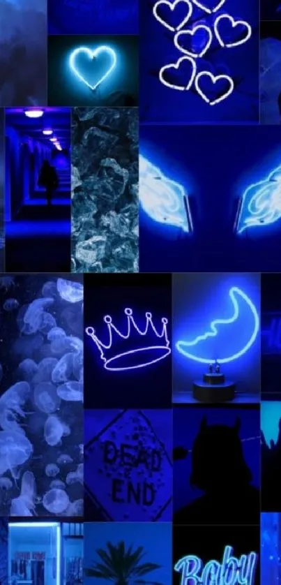 Neon blue aesthetic collage mobile phone wallpaper.