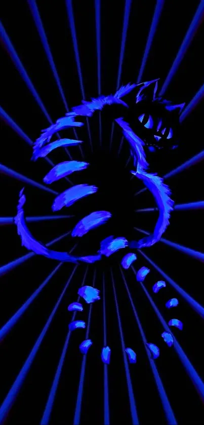 Neon blue artistic cat design wallpaper with glowing effect.