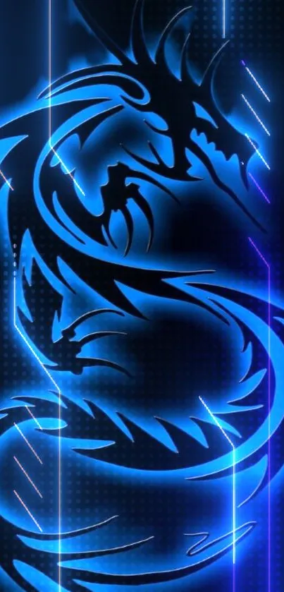 Futuristic neon blue dragon wallpaper for mobile.