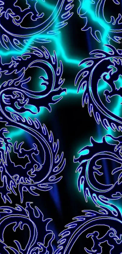 Neon blue dragon design on a dark background, perfect for mobile wallpaper.