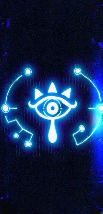 Wallpaper featuring a neon blue eye symbol with abstract design.