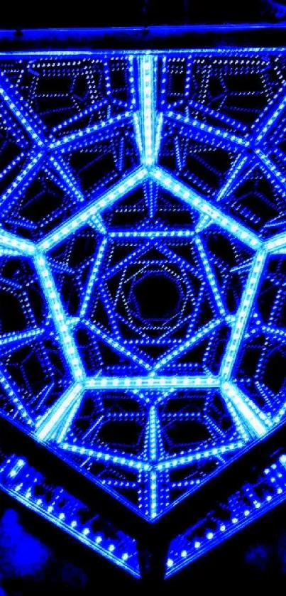 Neon blue geometric art wallpaper with intricate patterns.