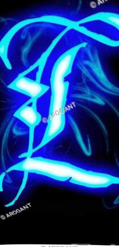 Electric blue neon design on a dark background, creating a striking visual effect.