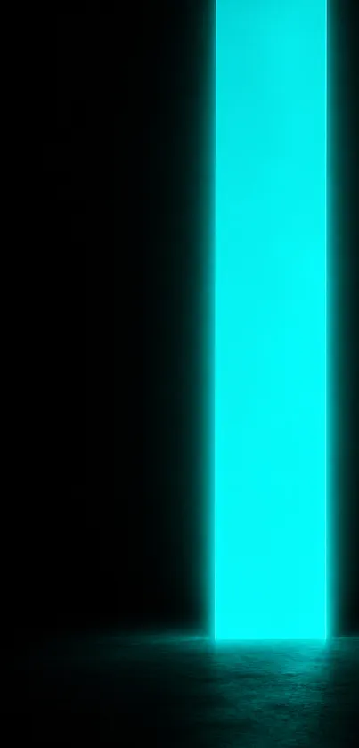 Neon blue light portal on dark background.