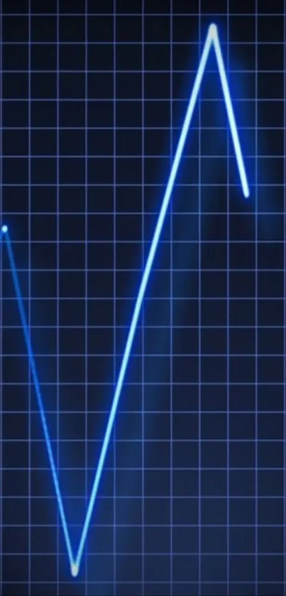 Blue neon line graph on a dark grid wallpaper for mobile.