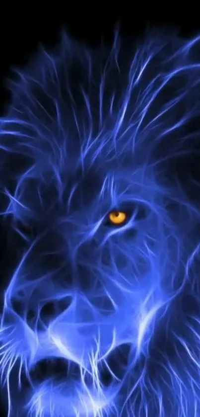 Neon blue lion wallpaper with electric hues and intense gaze.