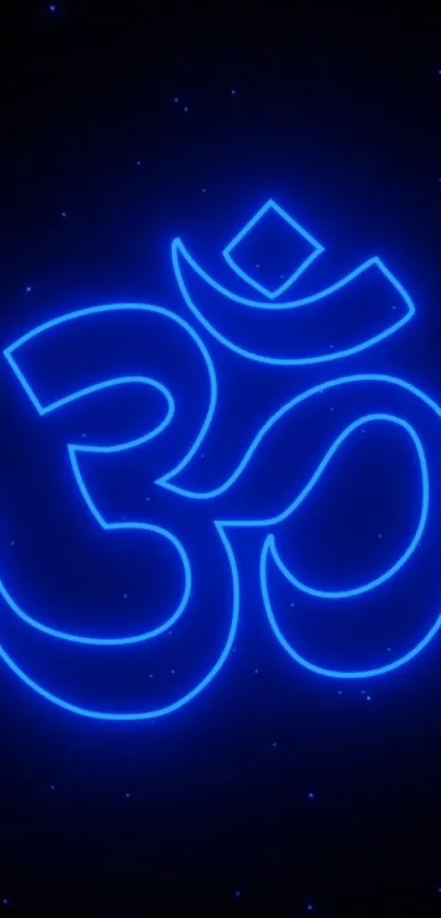 Neon blue Om symbol wallpaper for mobile.