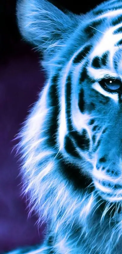 Neon blue tiger artwork for mobile wallpaper.