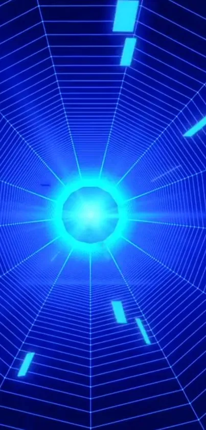 Neon blue geometric tunnel with digital lines.