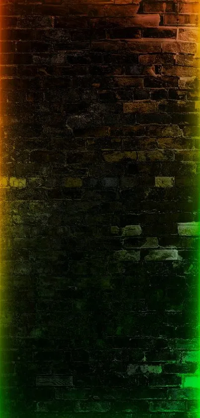 Neon-lit brick wall mobile wallpaper with orange and green highlights.