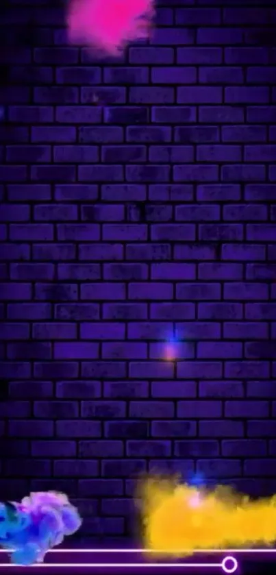 Neon styled brick wall with colorful splashes.