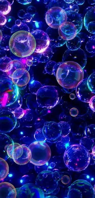 Colorful neon bubbles on a dark background.