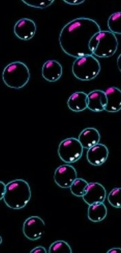 Vibrant neon bubbles on a black background wallpaper.