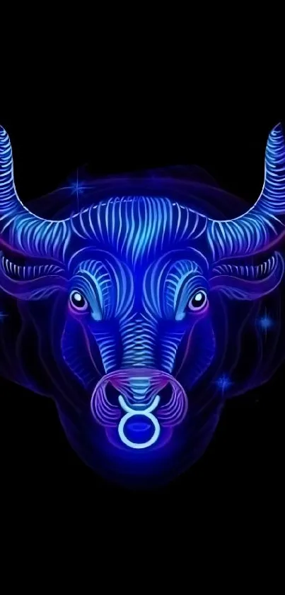 Neon bull head art on black background wallpaper.