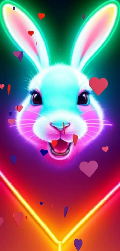 Neon bunny with glowing colors on black background.